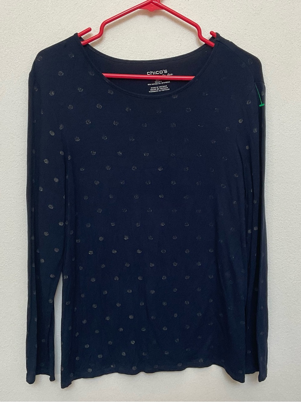 Chico's The Ultimate Tee Navy Blue Long Sleeve With Metallic Silver Accents Med